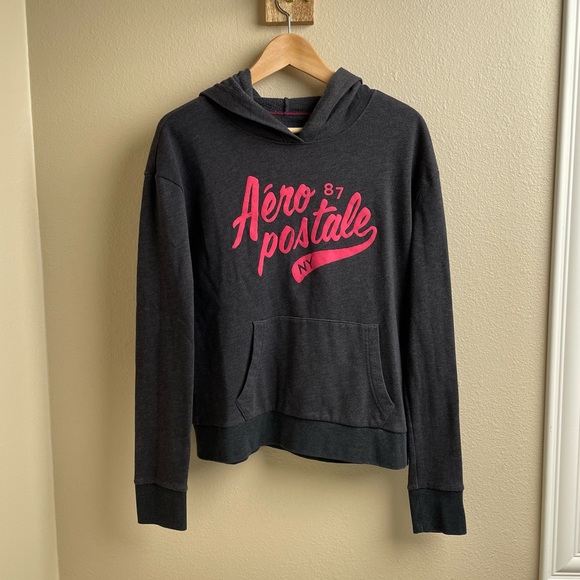 Aeropostale Tops - Aéropostale Logo Script Gray Pullover Hoodie